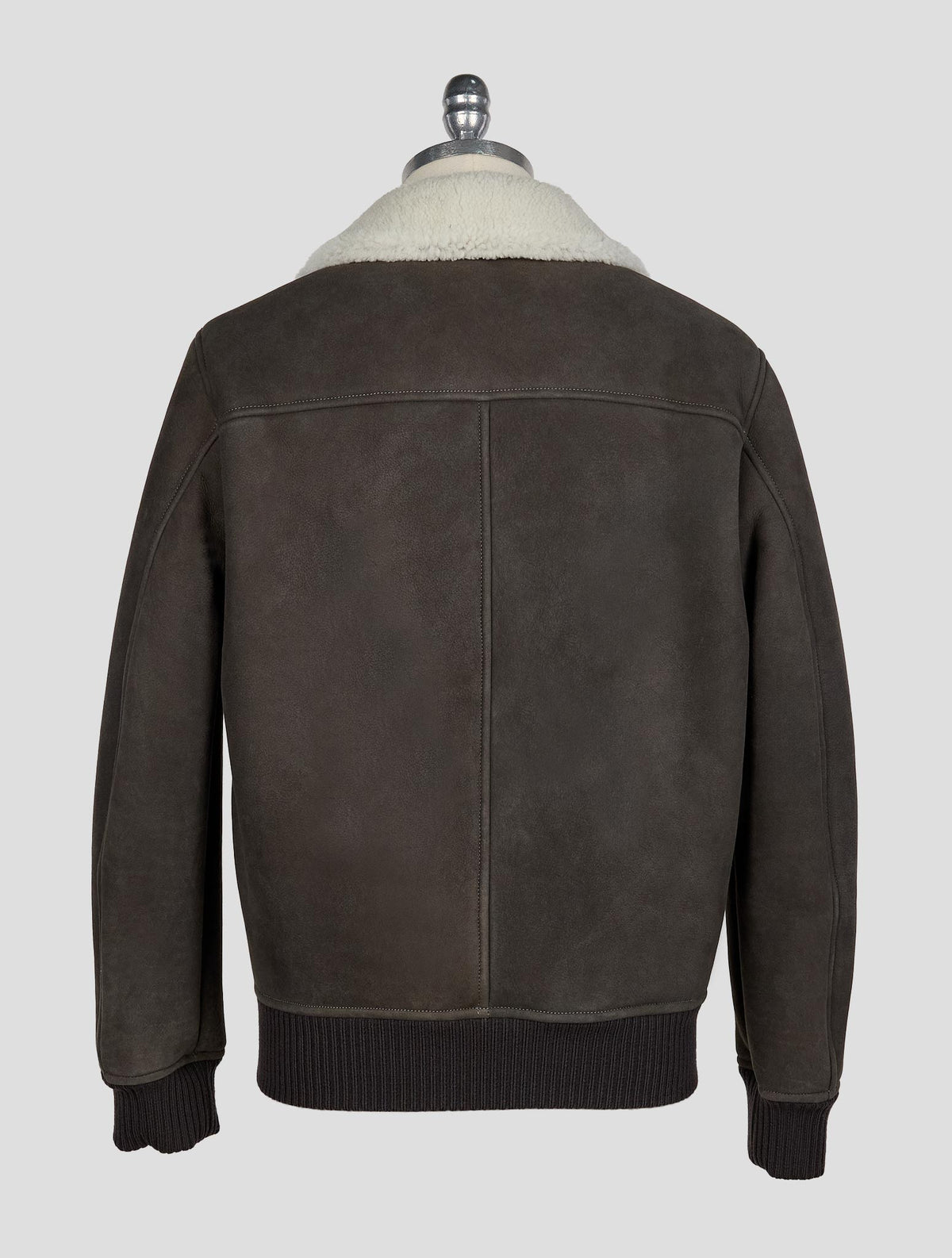 Isaia Dark Gray  Leather Shearling Coat