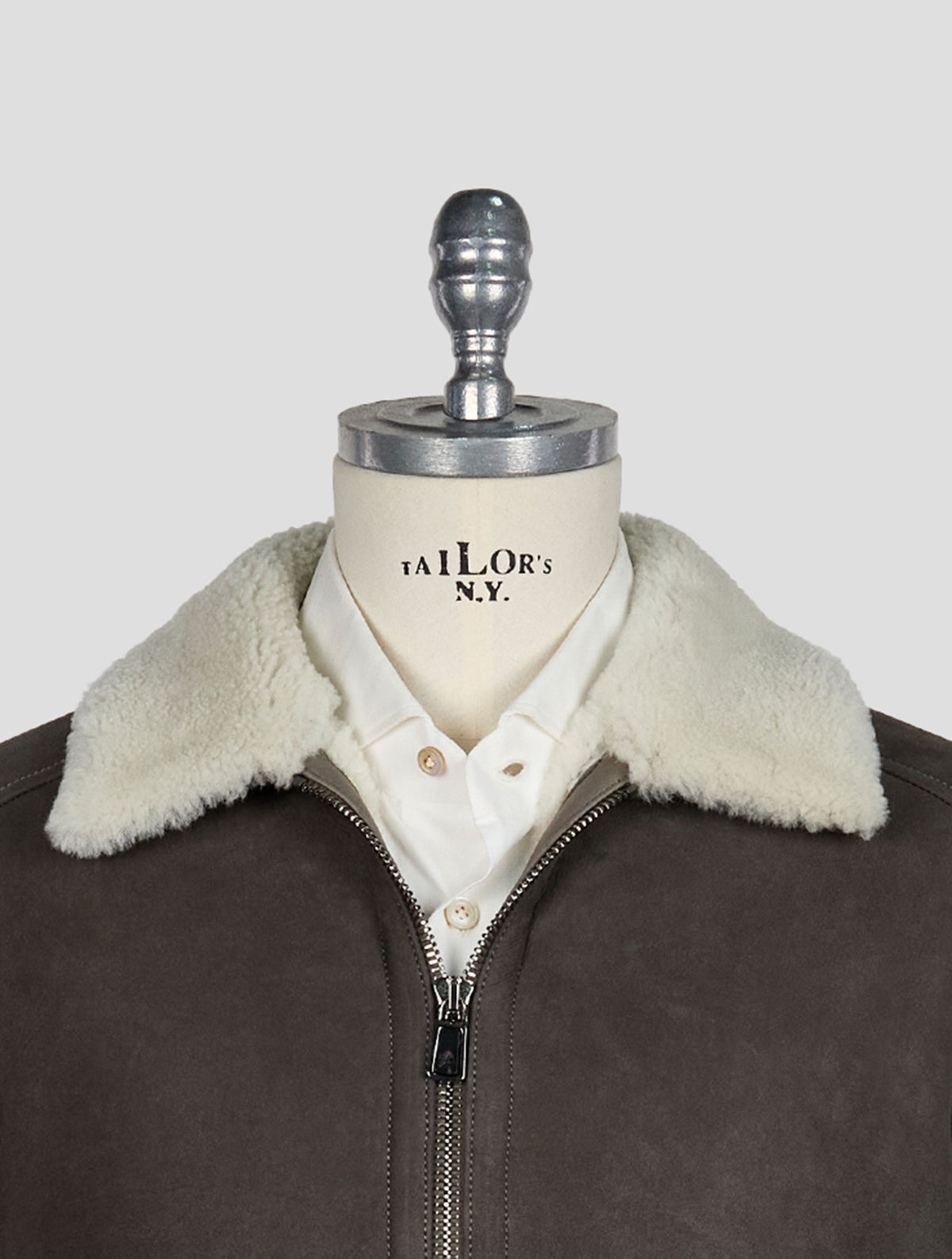 Isaia Dark Gray  Leather Shearling Coat