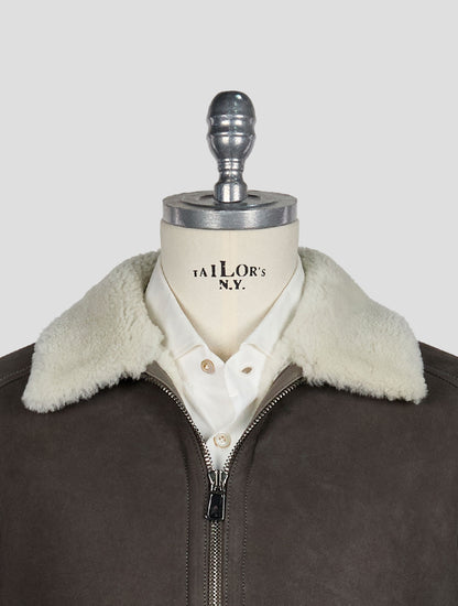Isaia Dark Gray  Leather Shearling Coat