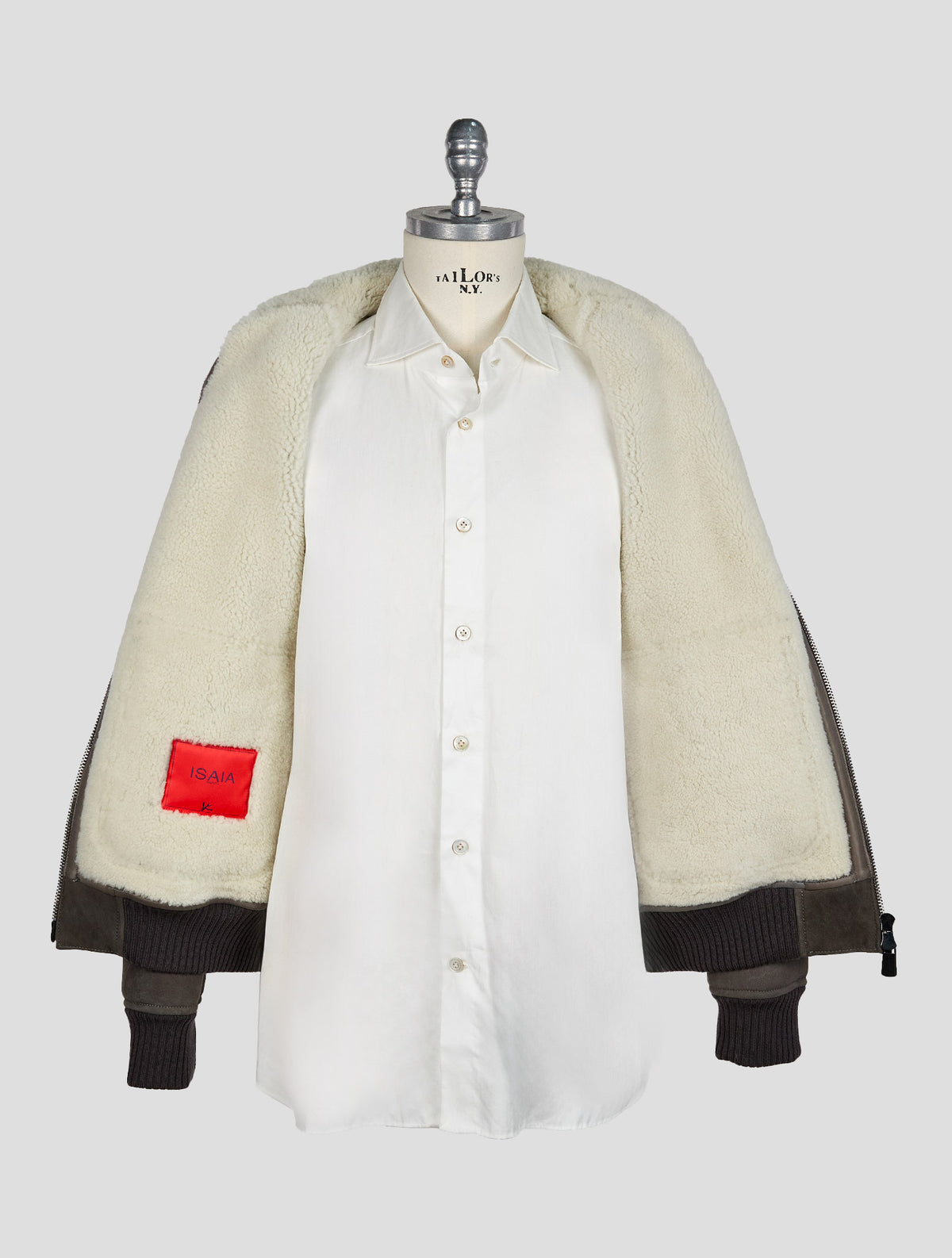 Isaia Dark Gray  Leather Shearling Coat