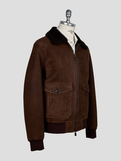 Isaia Brown Leather Lambskin Coat