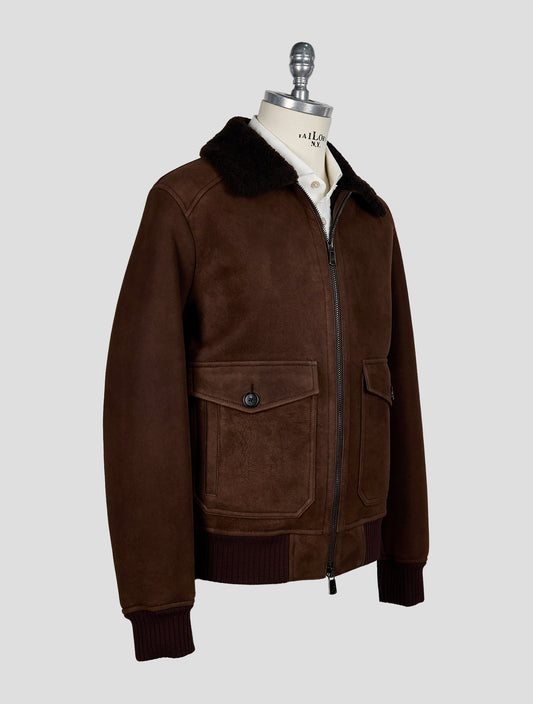 Isaia Brown Leather Lambskin Coat