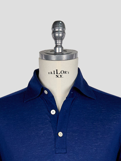 Kiton Electric Blue Lyocell Cotton Linen Polo Positano