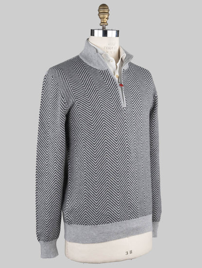 Kiton Gray Cashmere Sweater Half Zip