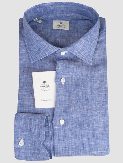 Luigi Borrelli Lichtblauw linnen shirt