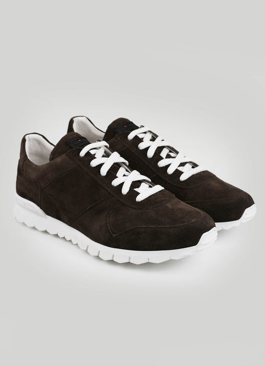 Kiton Dark Brown Leather Suede Sneakers