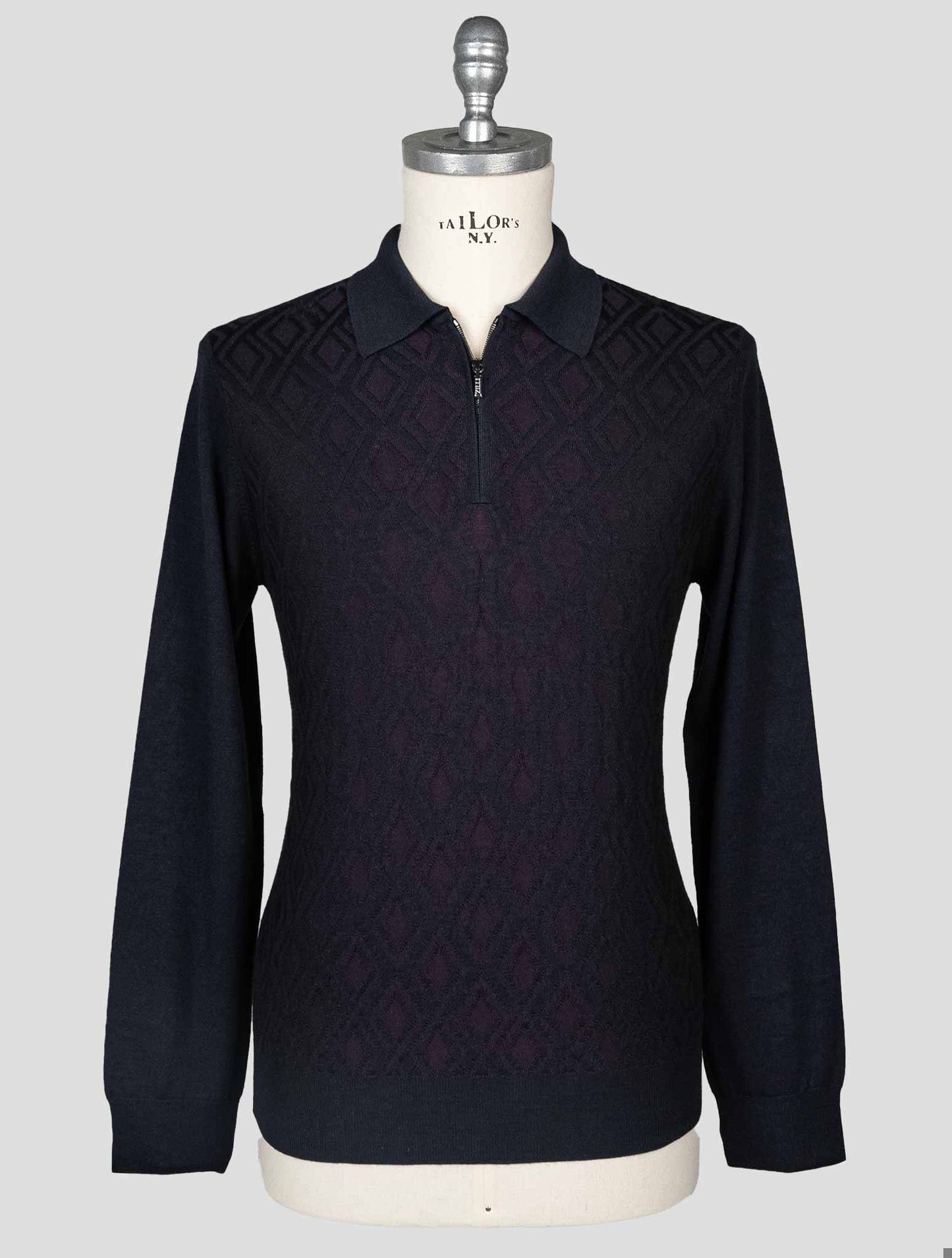 Zilli Blue Navy Violet Wool Hedvábný kašmírový svetr Polo