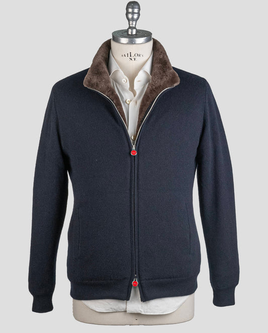 Kiton Blue Navy Cashmere Sheepskin Fur Coat