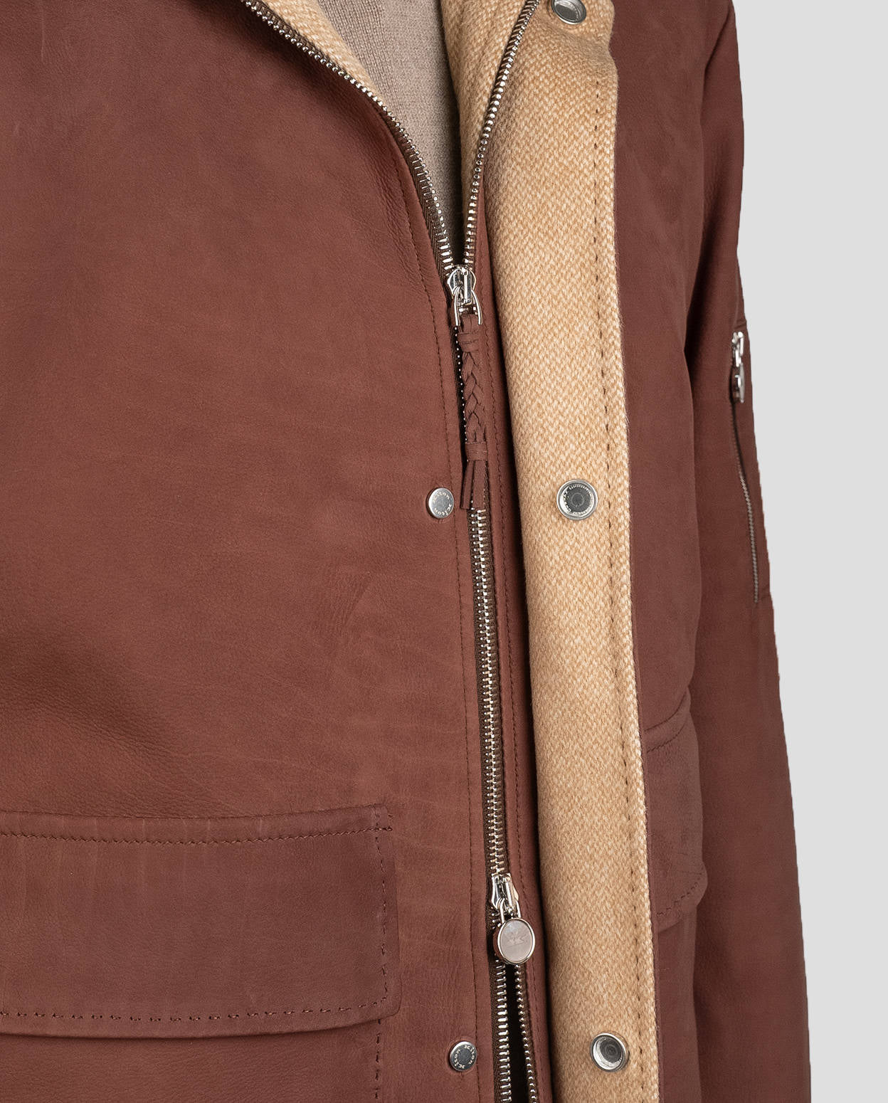 Kiton Leather Vicuna Perù Cashmere Coat