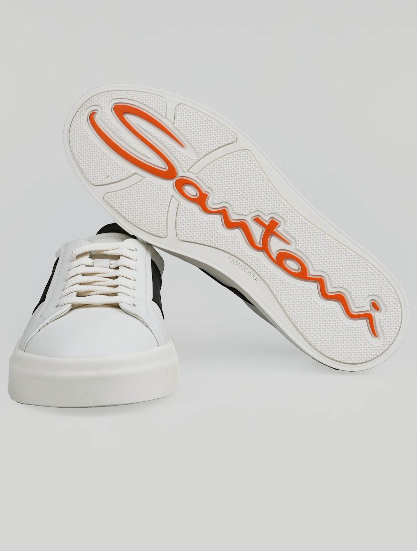 Santoni hvid sort læder sneakers