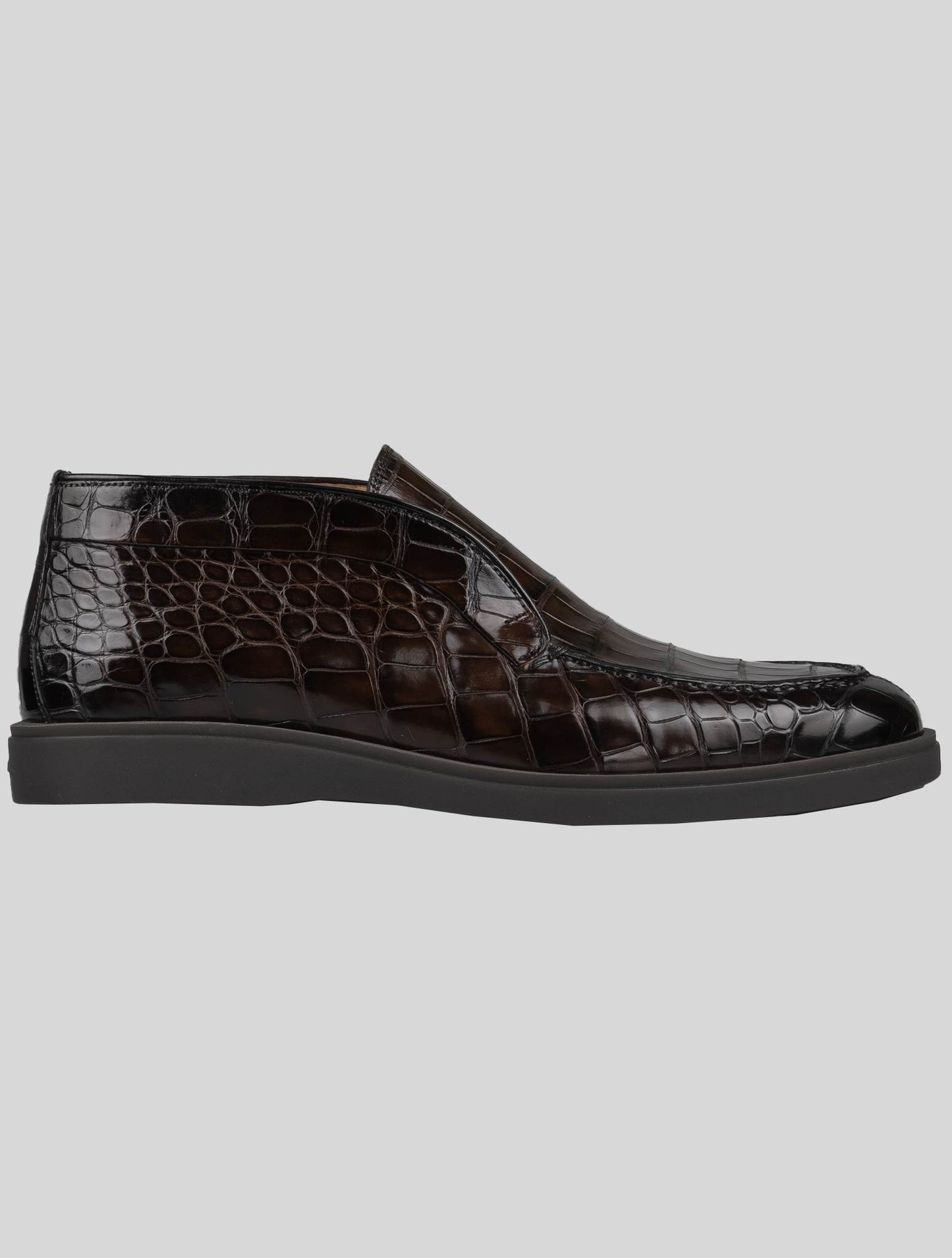 Santoni Brown Leather Crocodile Loafers