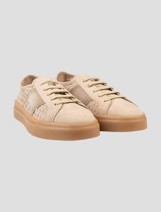 Santoni Light Brown Leather Suede Sneakers