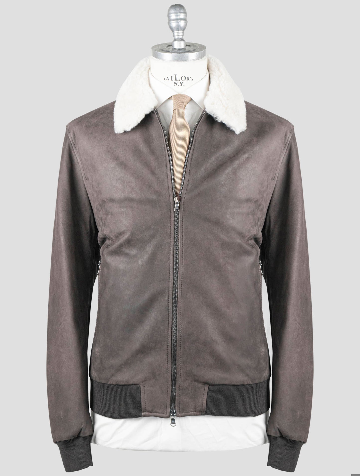 Manteau Barba Napoli en coton marron avec col en peau de mouton