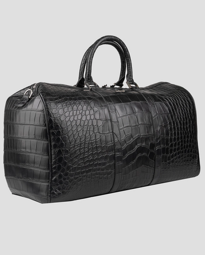 Kiton Black Leather Crocodile Travel Bag