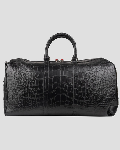 Kiton Black Leather Crocodile Travel Bag