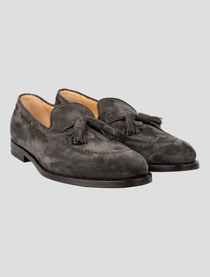 Brunello Cucinelli Gray Leather Suede Loafers Shoes