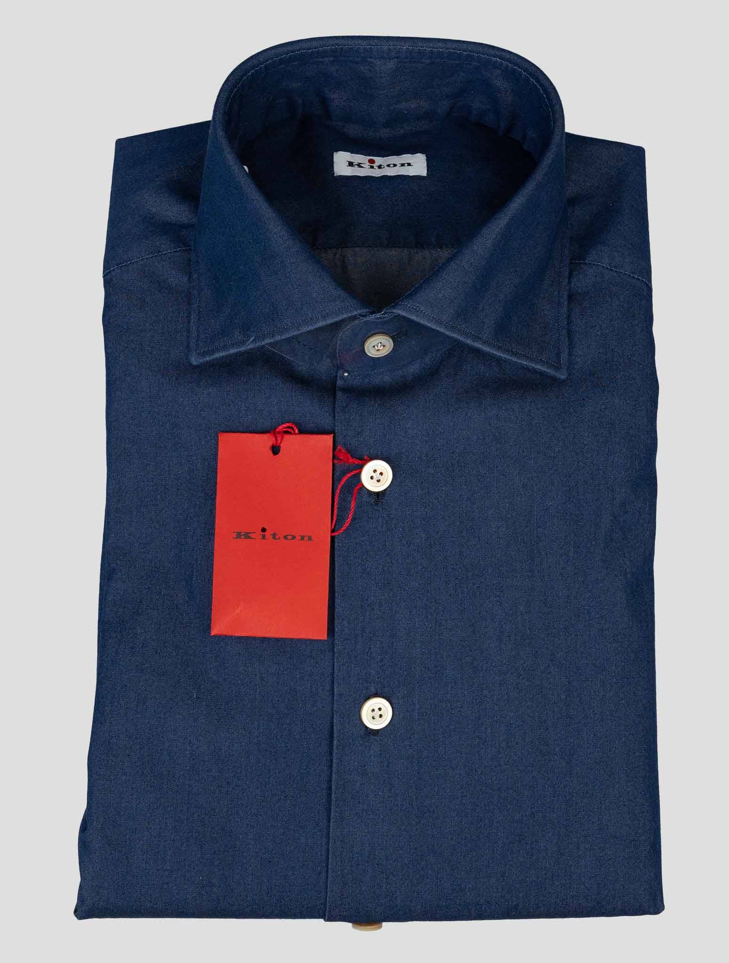 Kiton blue cotton shirt in elegant design, available in sizes 15, 15.5, and 15.75