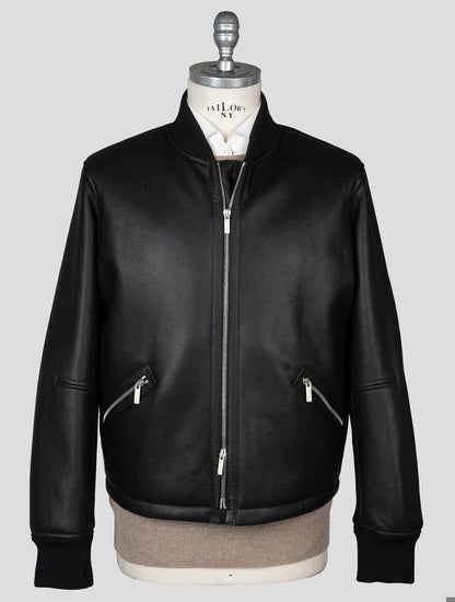 Ferragamo Black Leather Shearling Coat