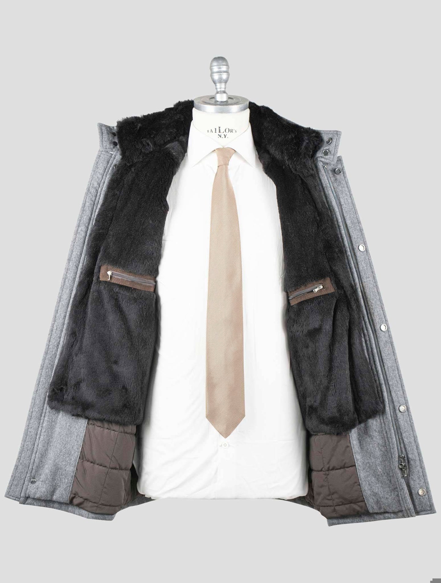 Barba Napoli Grey Virgin Wool Cashmere med Lapin Fur Overcoat