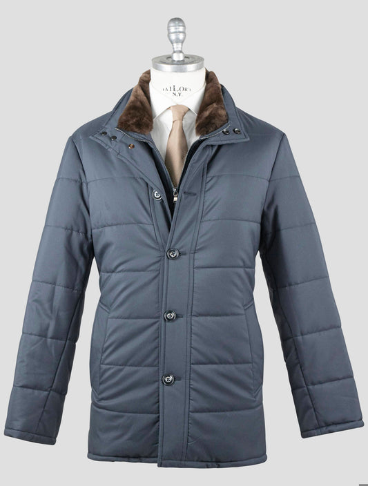 Manteau Barba Napoli bleu avec col castor