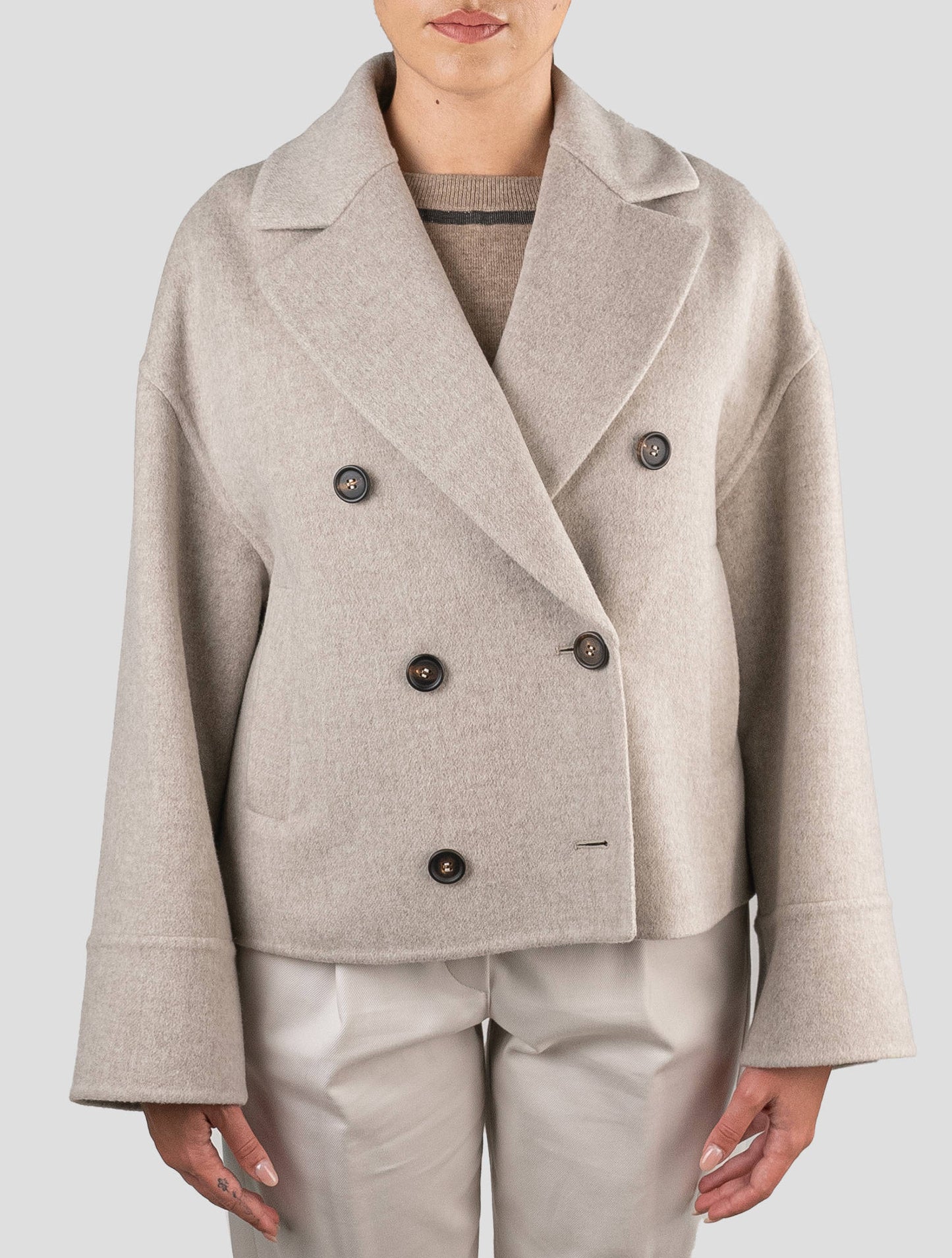 Brunello Cucinelli Gray Virgin Wool Cashmere Coat Woman