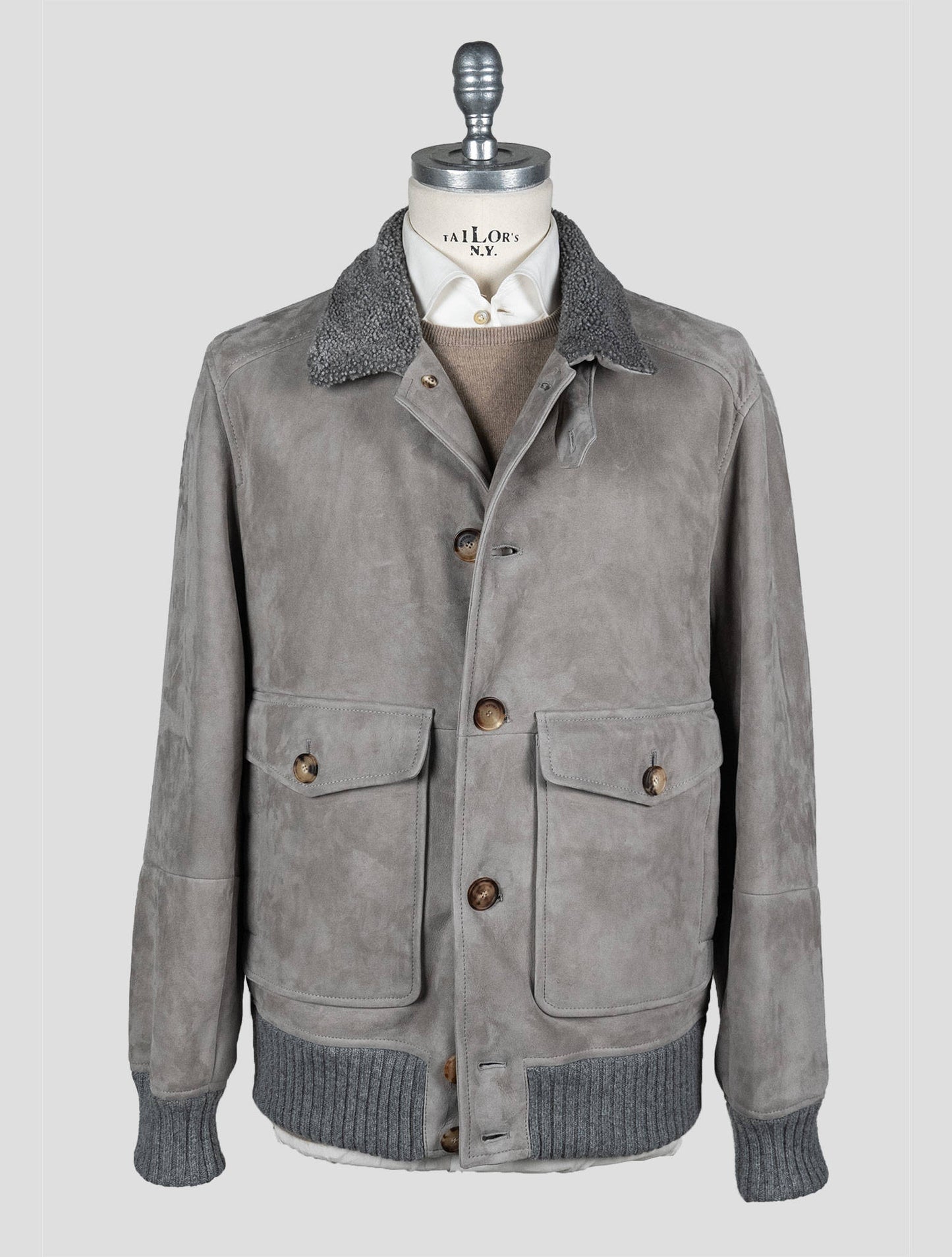 Brunello Cucinelli Gray Leather Suede Sheepskin Coat