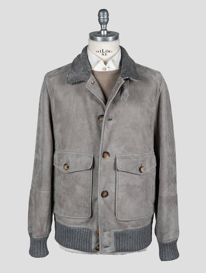 Brunello Cucinelli Gray Leather Suede Sheepskin Coat