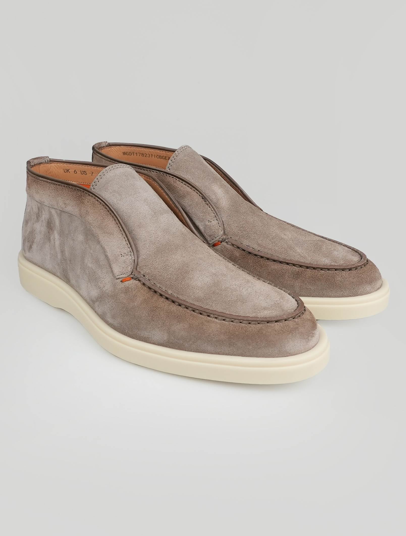 Santoni Beige Leather Suede Loafers