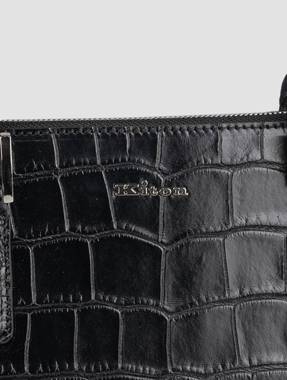 Kiton Black Leather Crocodile Bag