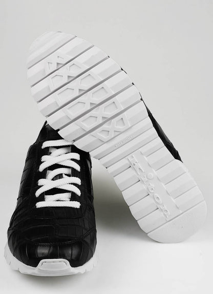 Kiton Black Leather Crocodile Sneakers