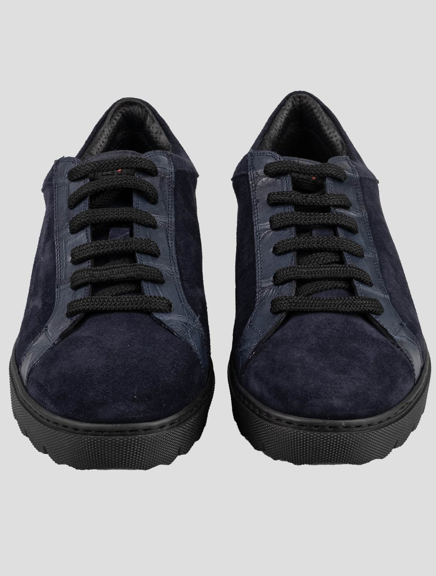 Kiton Blue Leather Crocodile Leather Suede Sneakers