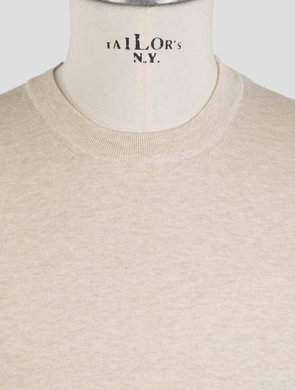 Jersey de cuello redondo de algodón en beige de Brunello Cucinelli