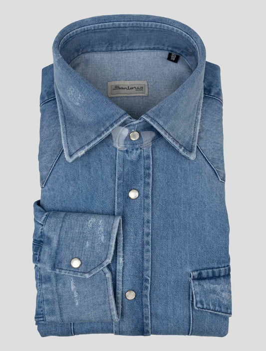 Sartorio Napoli Blue Denim Cotton Shirt