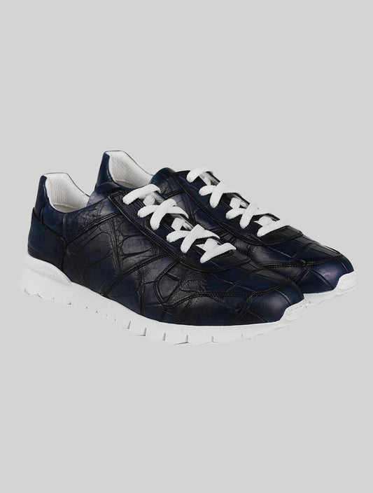 Kiton Blue Leather Crocodile Sneakers