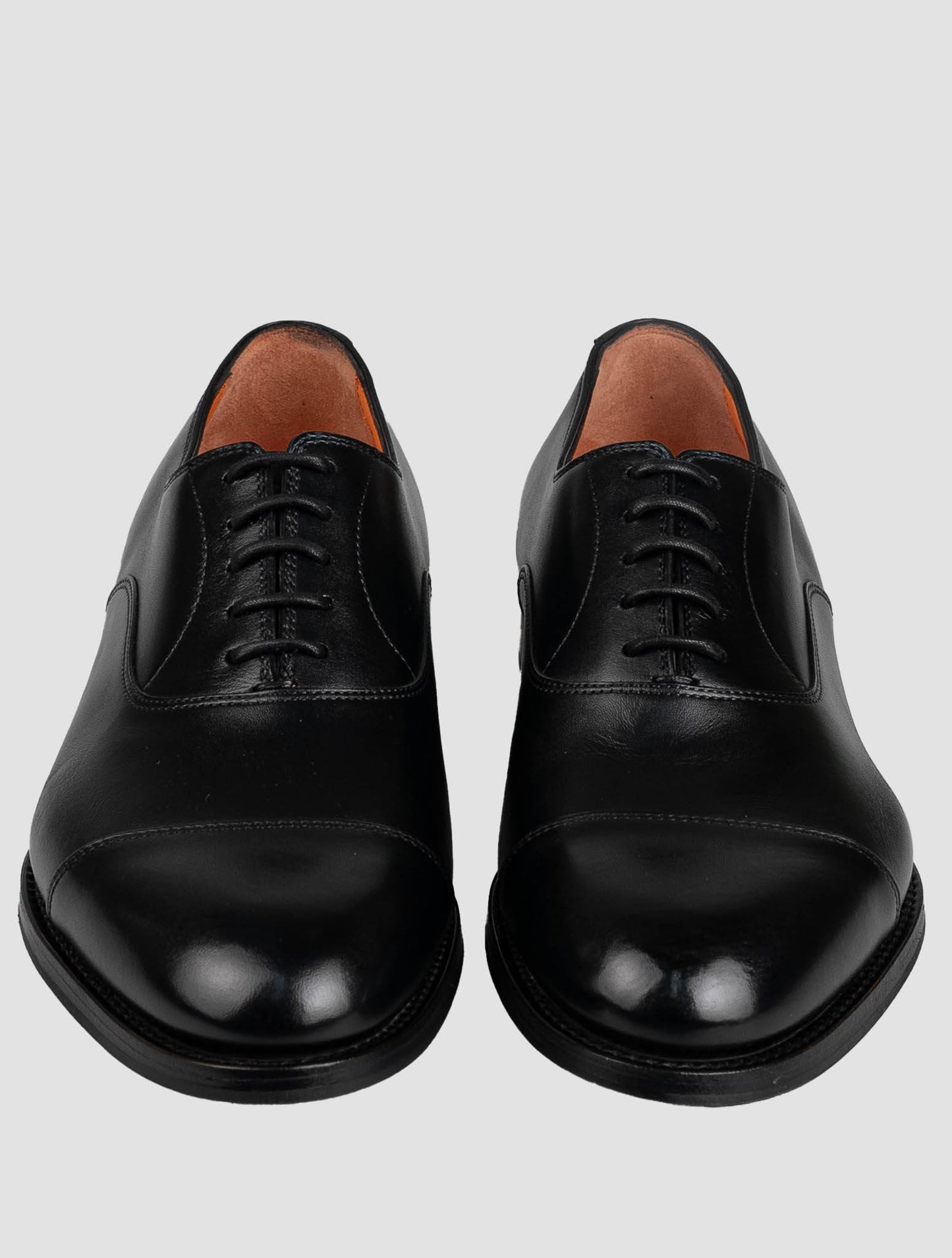Santoni Black Leather Dress Shoes