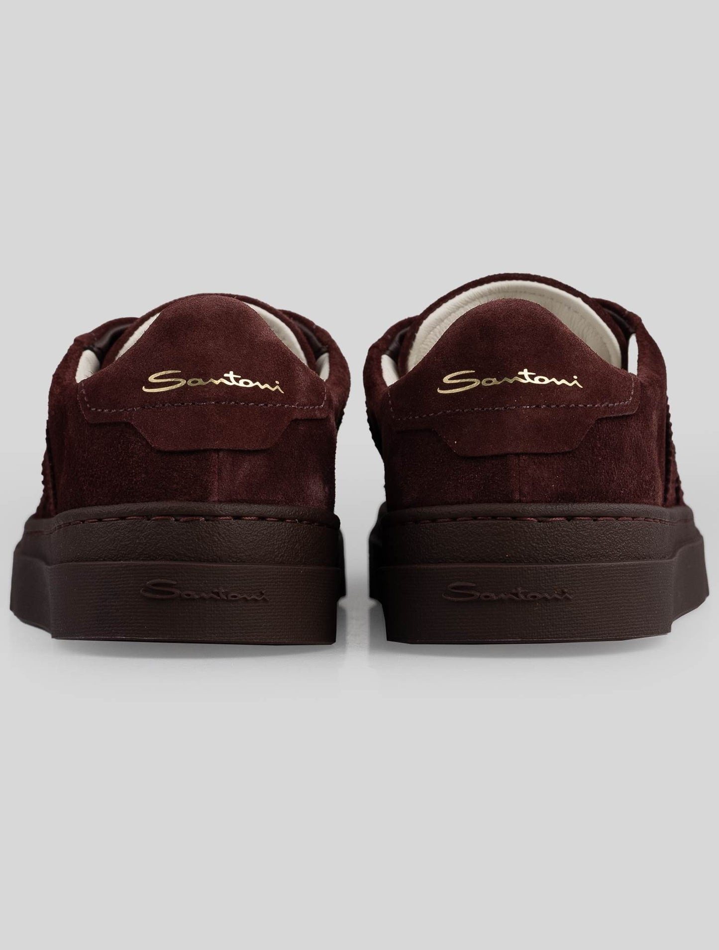 Santoni burgundy leather suede sneakers