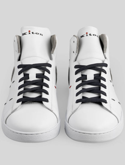 Kiton Witte Grijze Leren Sneakers