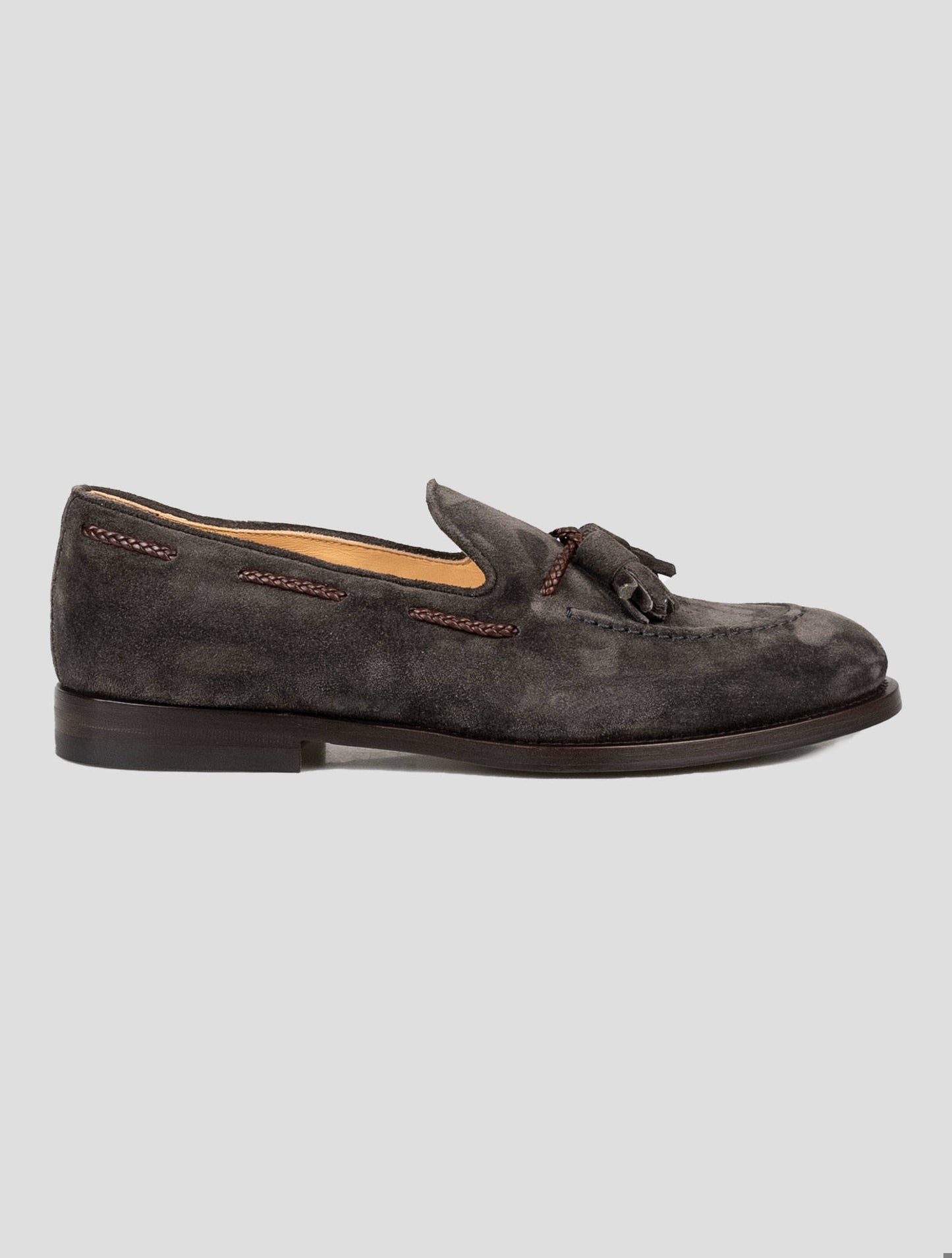 Brunello Cucinelli Gray Leather Suede Loafers Shoes