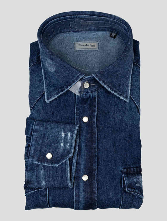 Sartorio Napoli Blue Denim Cotton Shirt