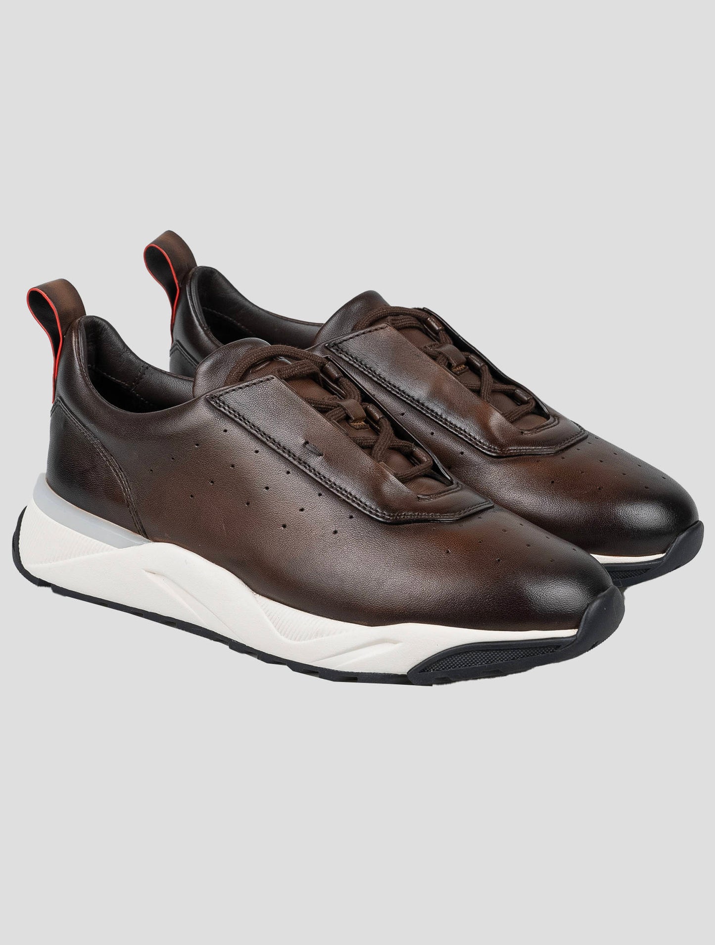 Santoni Dark Brown Leather Sneakers