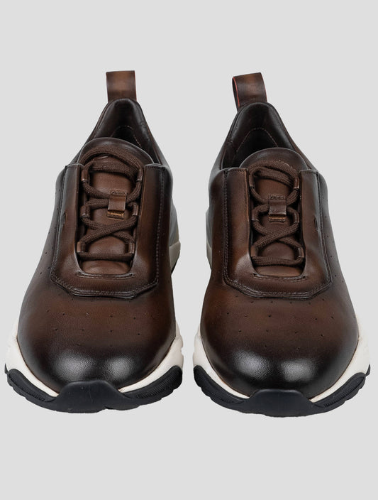 Santoni mørkebrune skinnsneakers