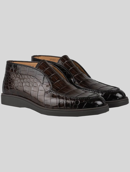 Santoni Brown Leather Crocodile Loafers – 2Men