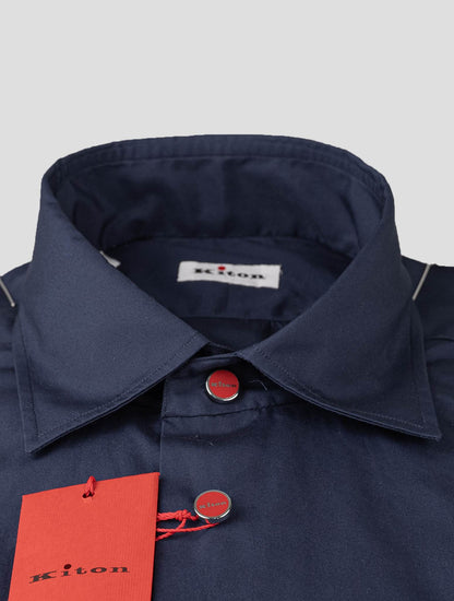 Kiton Blå Navy bomuldskjorte