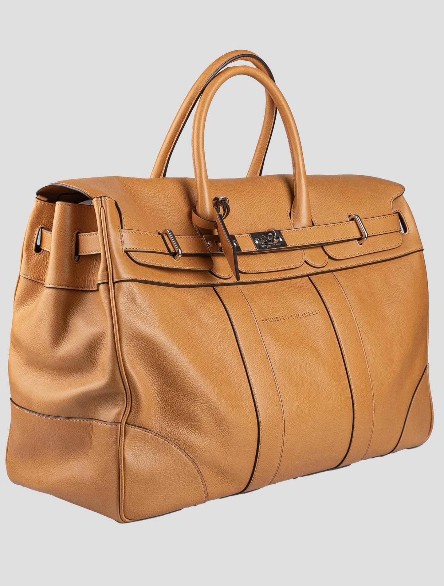 Brunello cucinelli béžová kožená cestovní taška