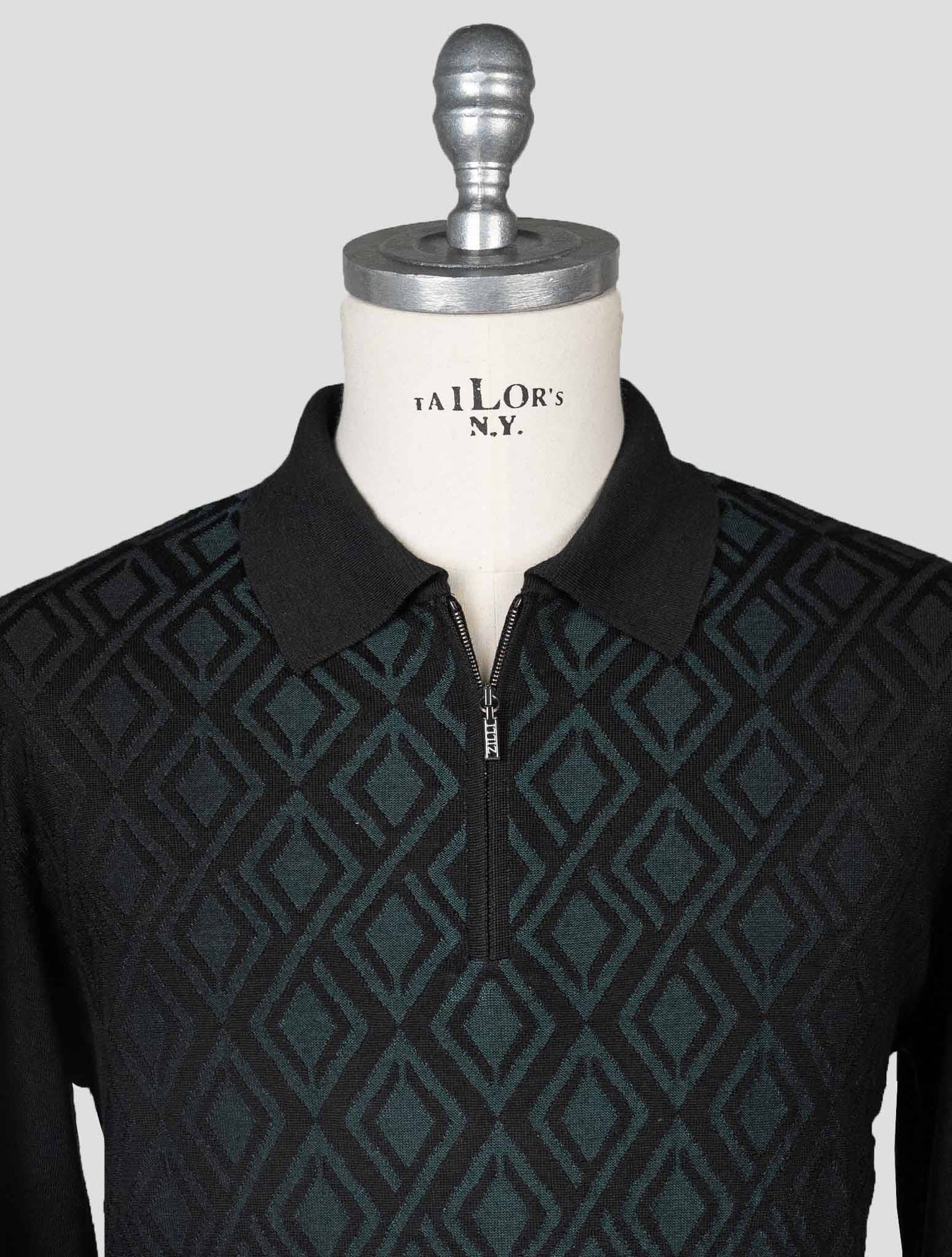 Zilli Svart Grön Ull Silk Cashmere Sweater Polo