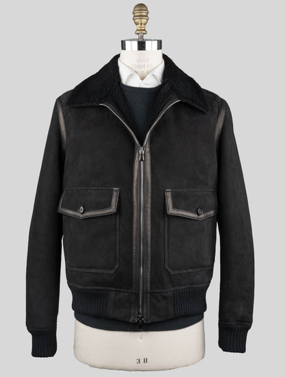 Isaia Black leather Sheepskin Coat