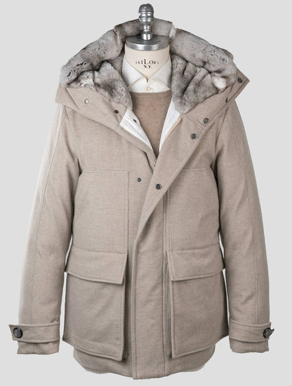 Kiton Beige Cashmere Chinchilla Fur Coat