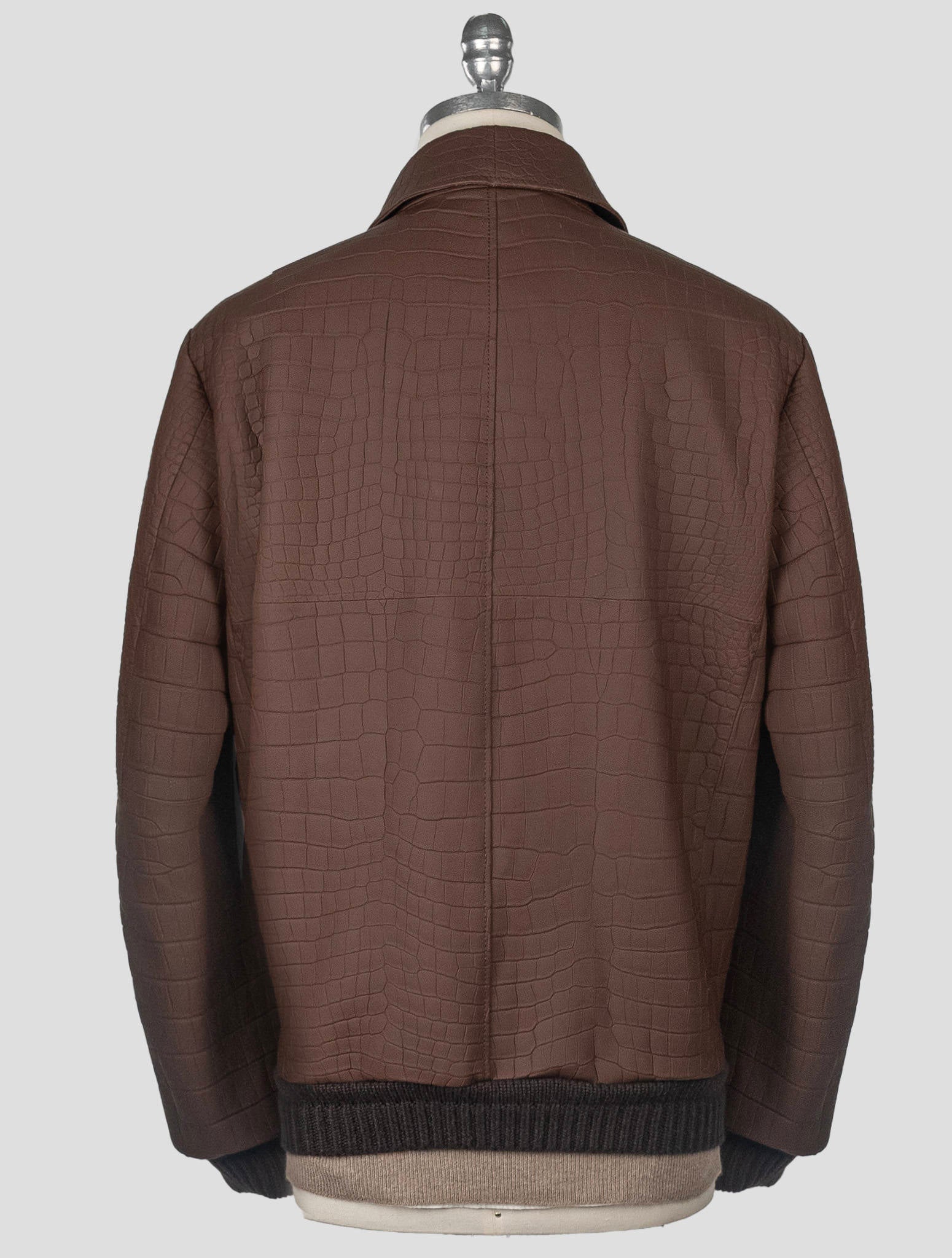 Kiton Brown Leather Crocodile Cashmere Vicuna Coat Detail