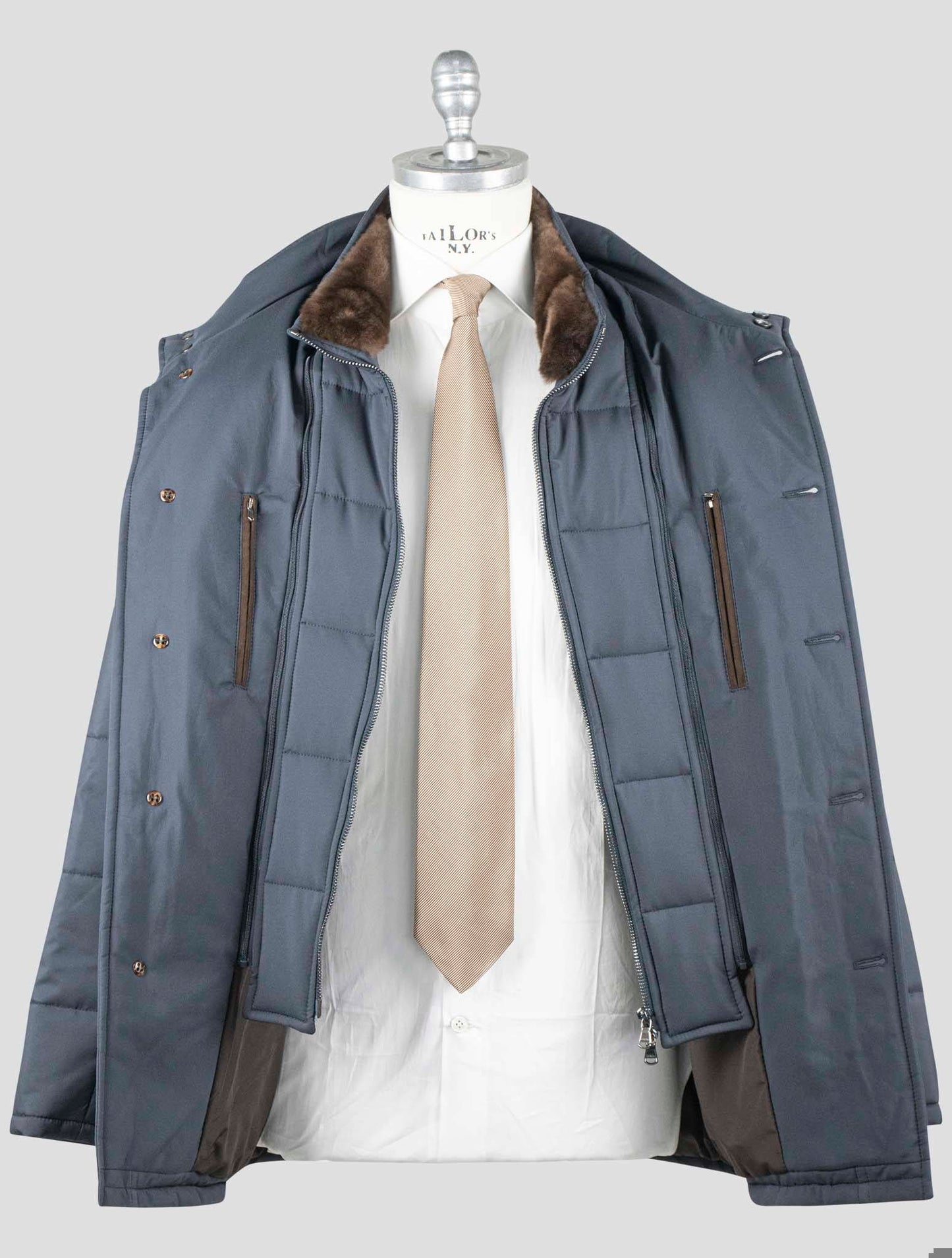 Manteau Barba Napoli bleu avec col castor