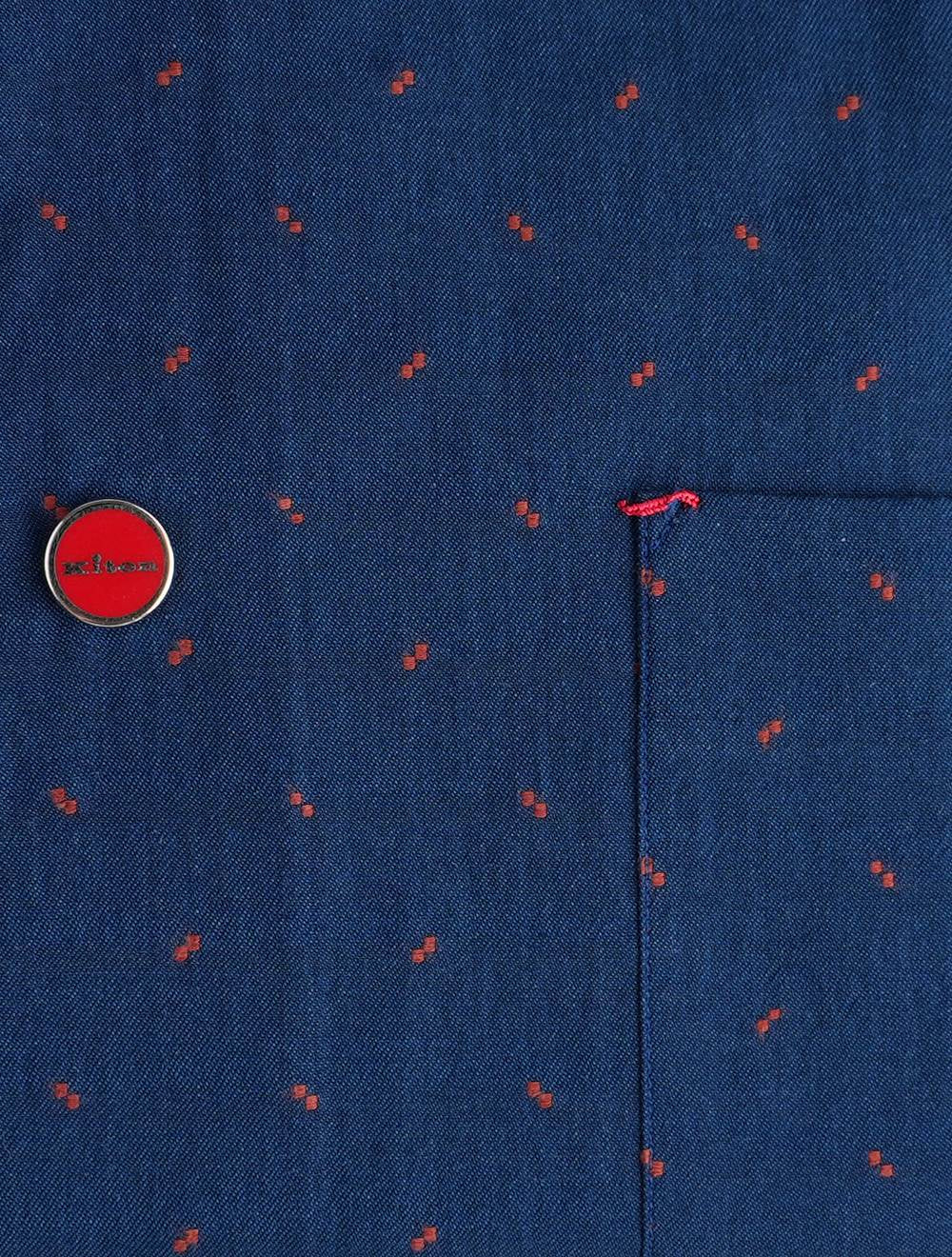 Chemise en coton rouge bleu Kiton